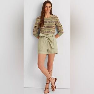 Ralph Lauren Women's Shorts Linen Self Belted High Rise Pocketed Sage Sz 12 NEW